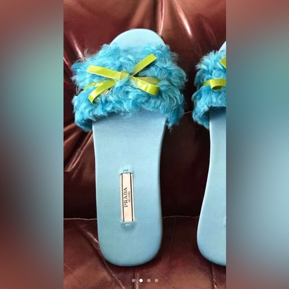 Prada Curly Slipper Blue, EU Size 37, Satin Insole - Picture 2 of 6